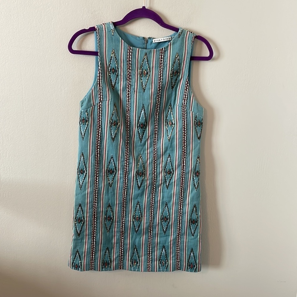 Alice + Olivia Blue Clyde Beaded Mini Dress - Picture 4 of 9